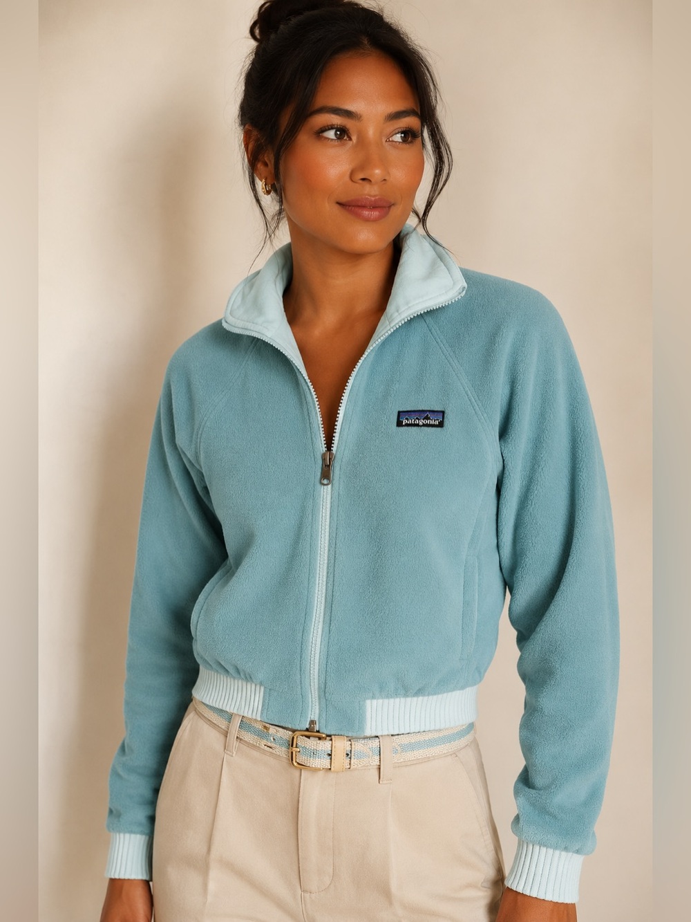 Patagonia Reversible Light Aqua / Teal Fleece Jacket — Size XS/S